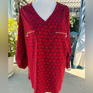 Adrienne Vittadini Red and Black Patterned Top